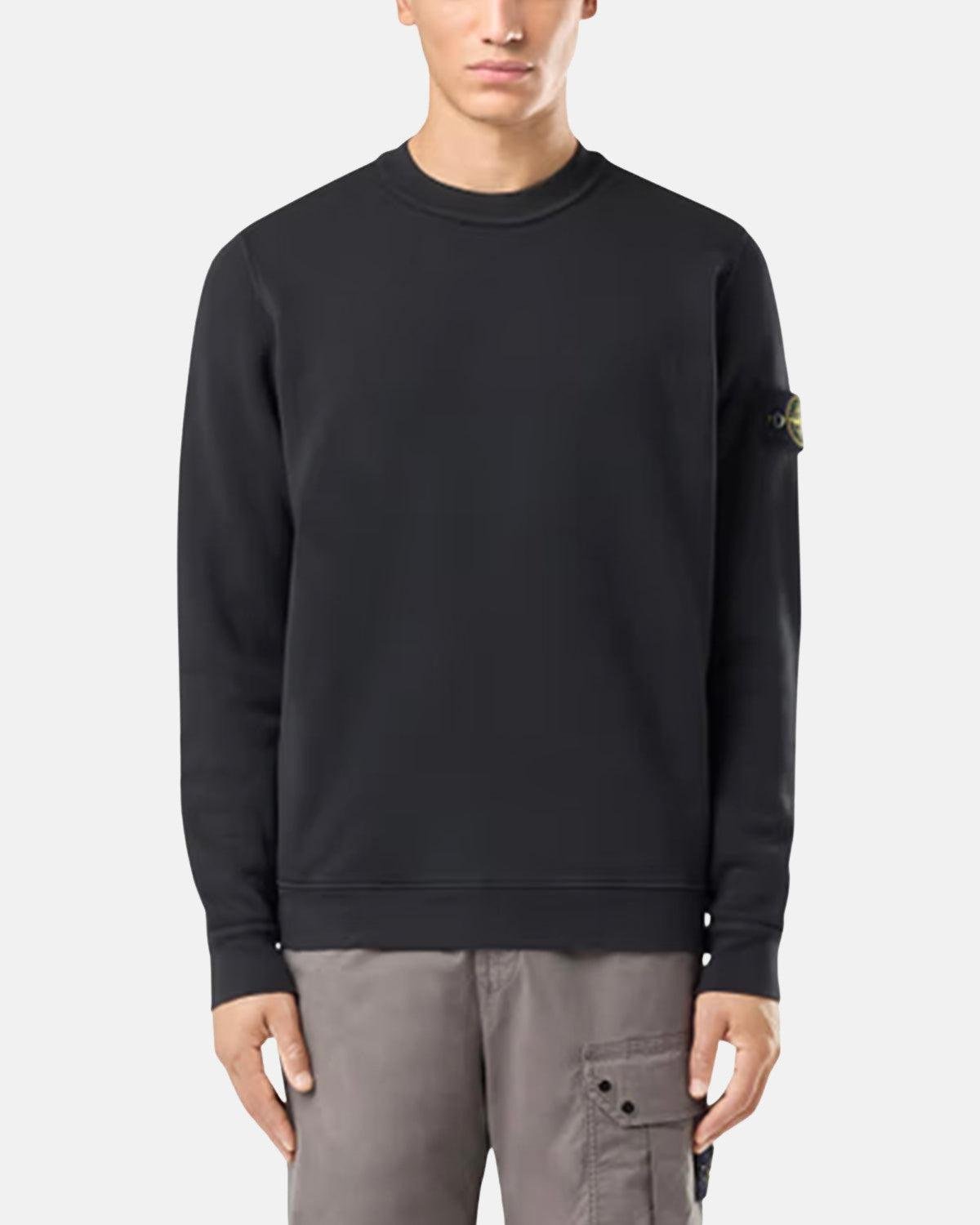 STONE ISLAND 61241 ORGANIC DIAGONAL FLEECE OLD EFFECT SWEATSHIRT BLACK - northern threads