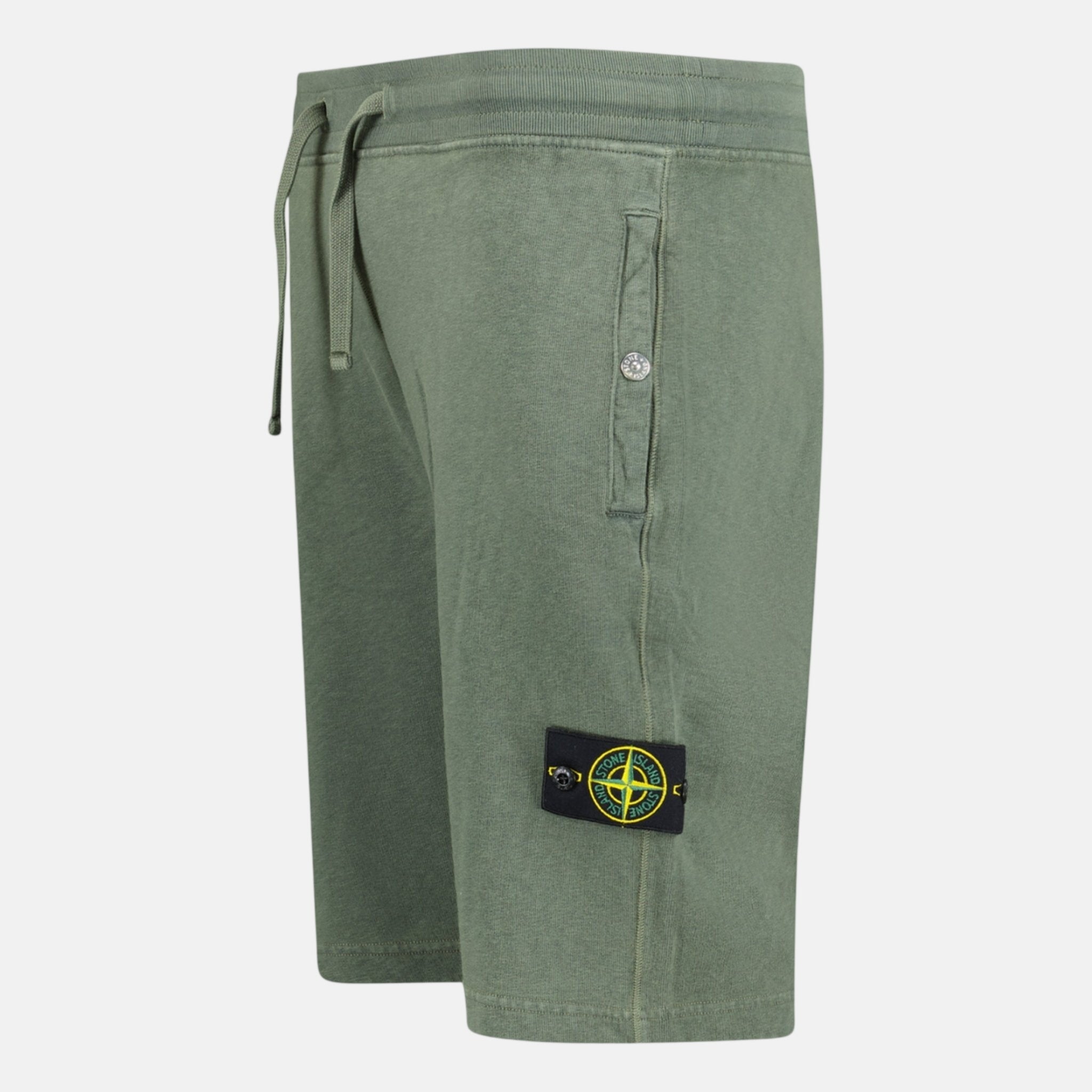 Stone Island Badge Bermuda Sweat Shorts Musk Green - northern threads