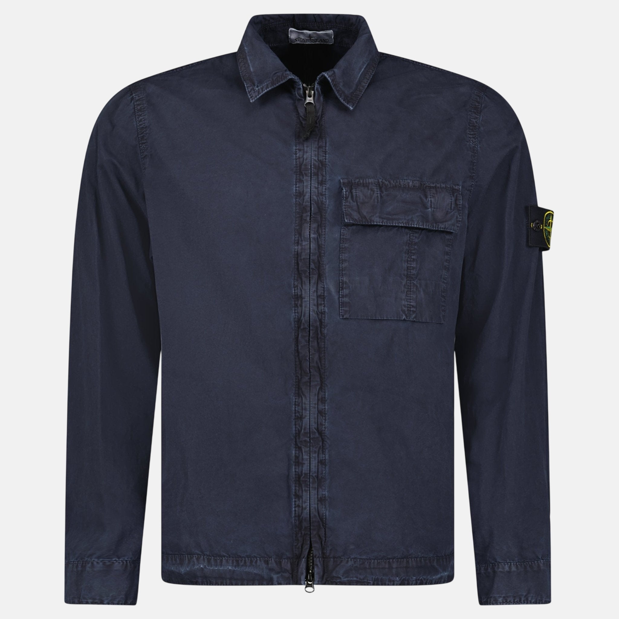 Stone Island Brushed Organic Cotton Canvas ‘OLD’ Effect Overshirt Navy - G Rail - northern threads uk