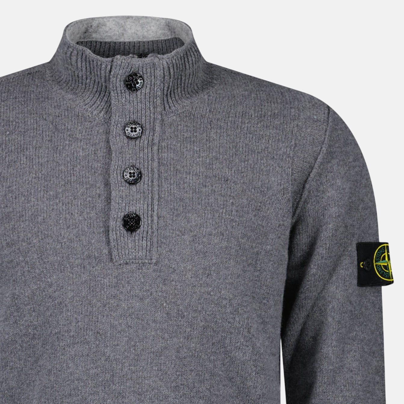 Stone Island Button Neck Jumper Cement Grey - A13 - northern threads uk