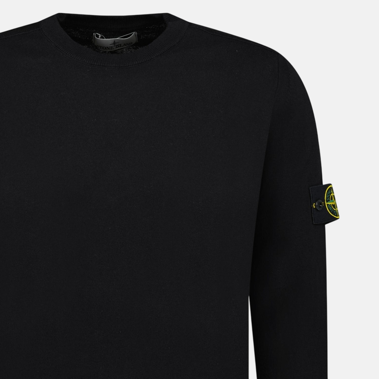 Stone Island Compass Badge Light Raw Hand Organic Cotton Jumper Black - T1 - northern threads uk