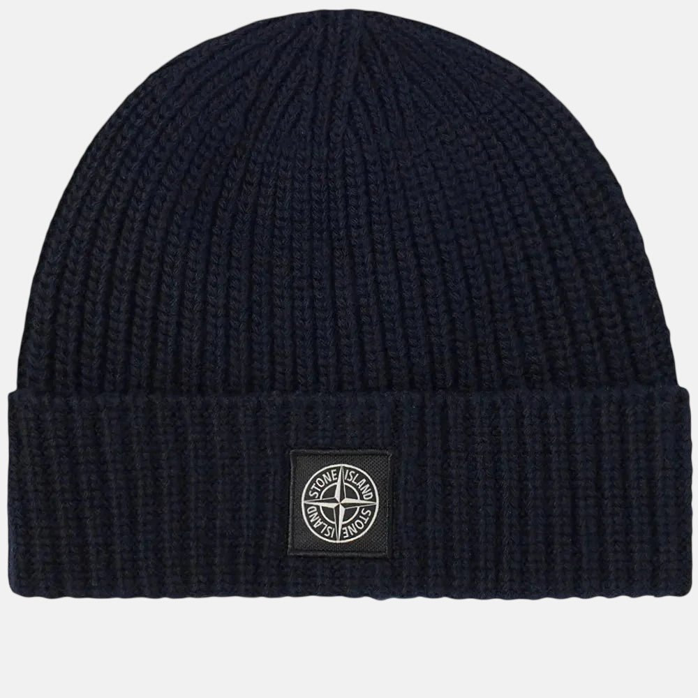 Stone Island Compass Patch Wool Beanie Hat Navy - G28 - northern threads uk