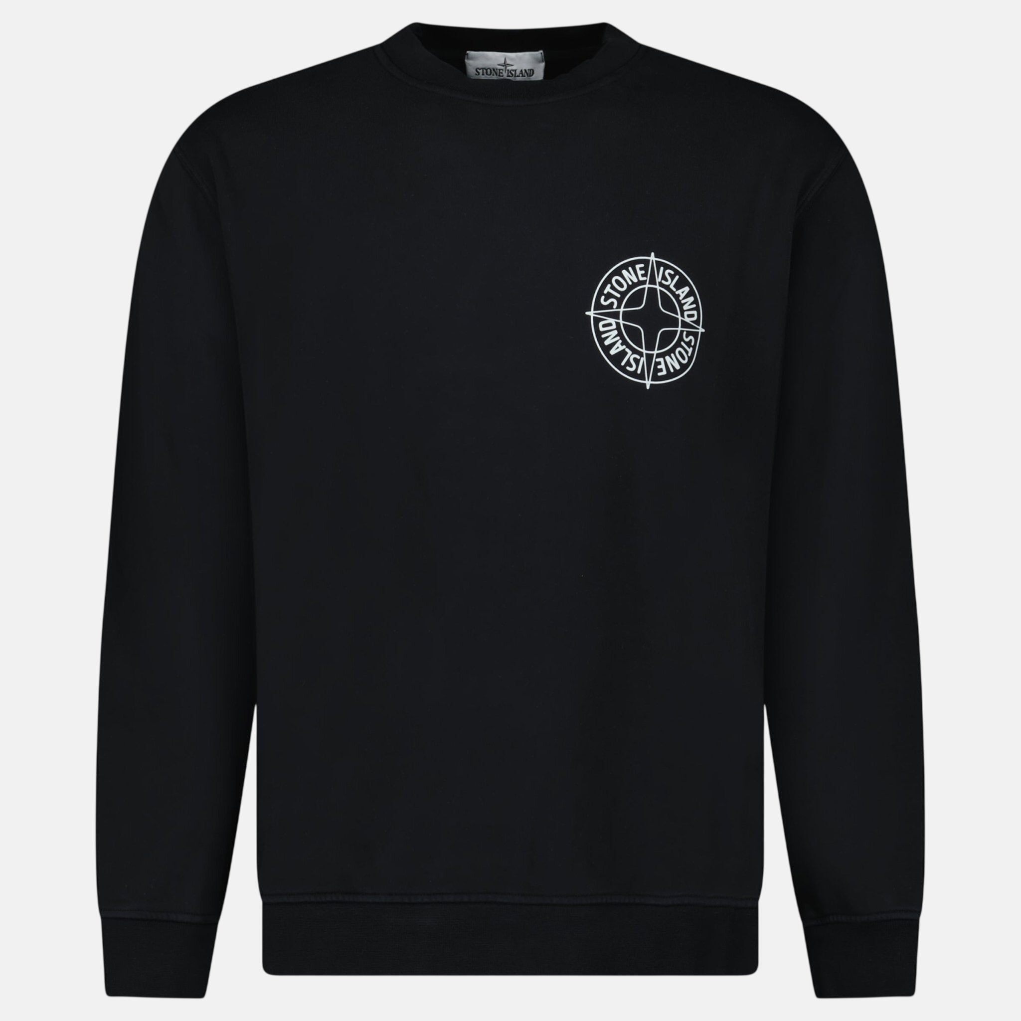 Stone Island Compass Print Cotton Fleece Crewneck Sweatshirt Black - A22 - northern threads uk