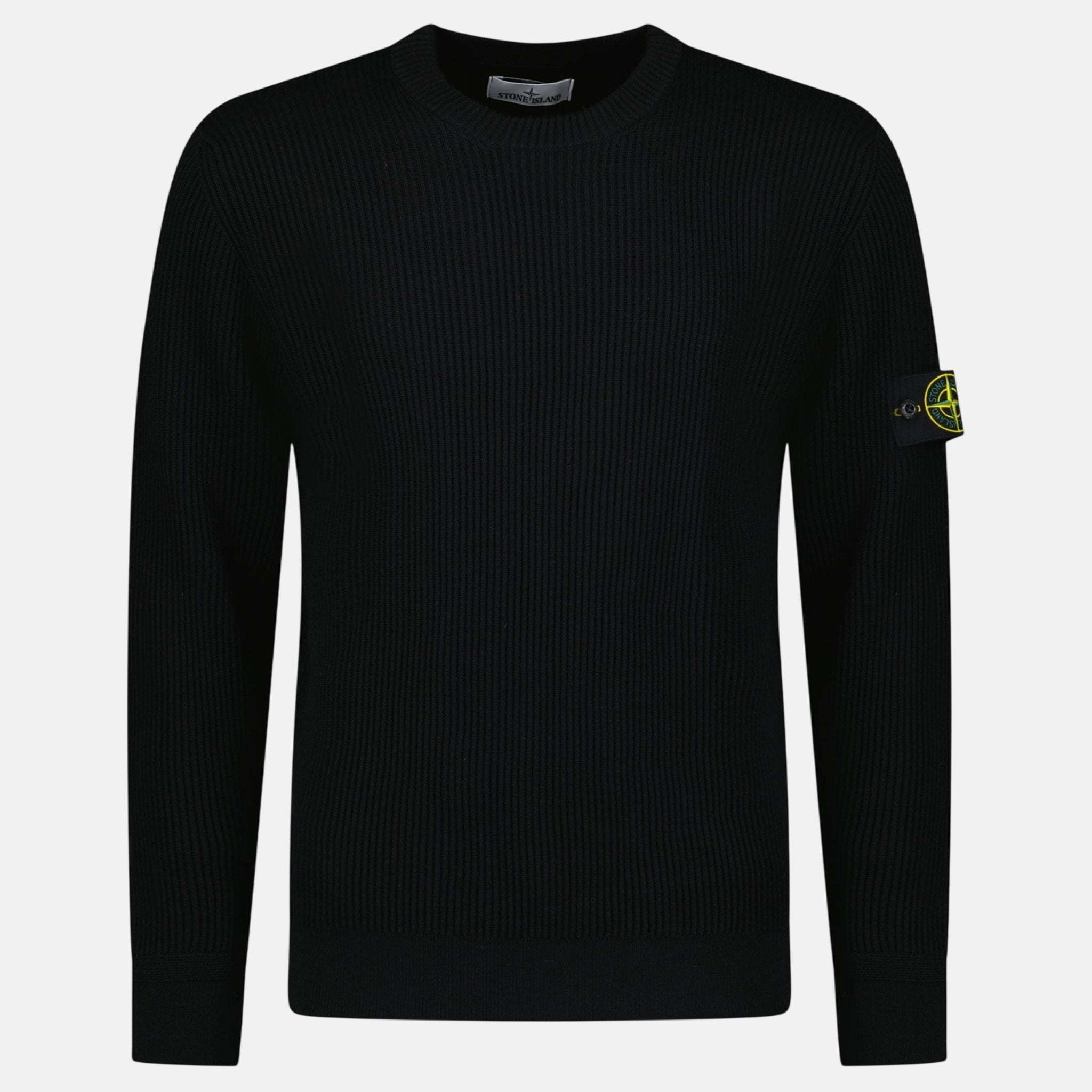 Stone Island Full Rib RWS Wool Band Motif Crewneck Sweater Black - O20 - northern threads uk