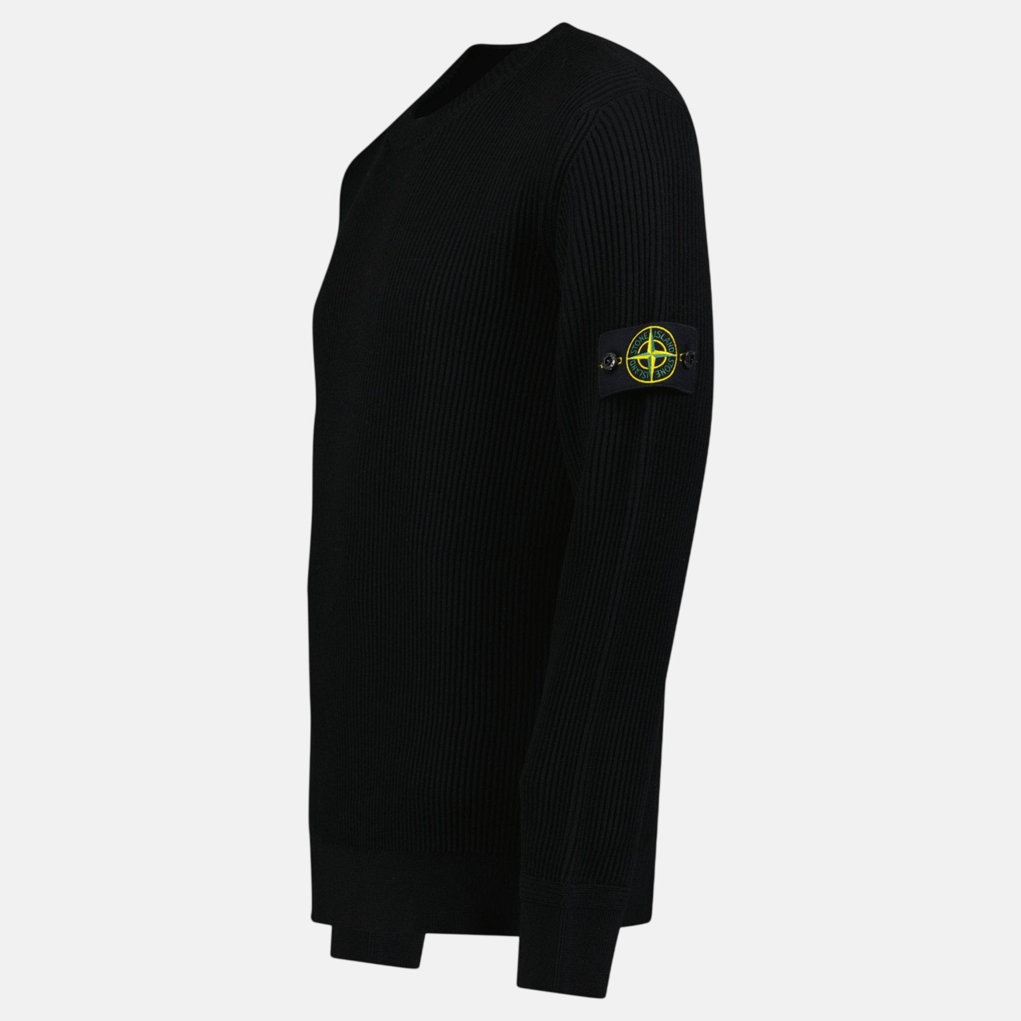 Stone Island Full Rib RWS Wool Band Motif Crewneck Sweater Black - northern threads