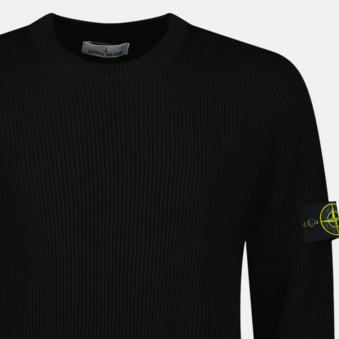 Stone Island Full Rib RWS Wool Band Motif Crewneck Sweater Black - northern threads