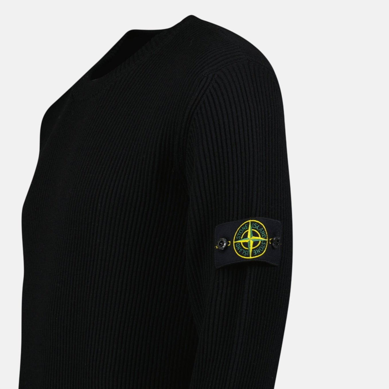 Stone Island Full Rib RWS Wool Band Motif Crewneck Sweater Black - northern threads