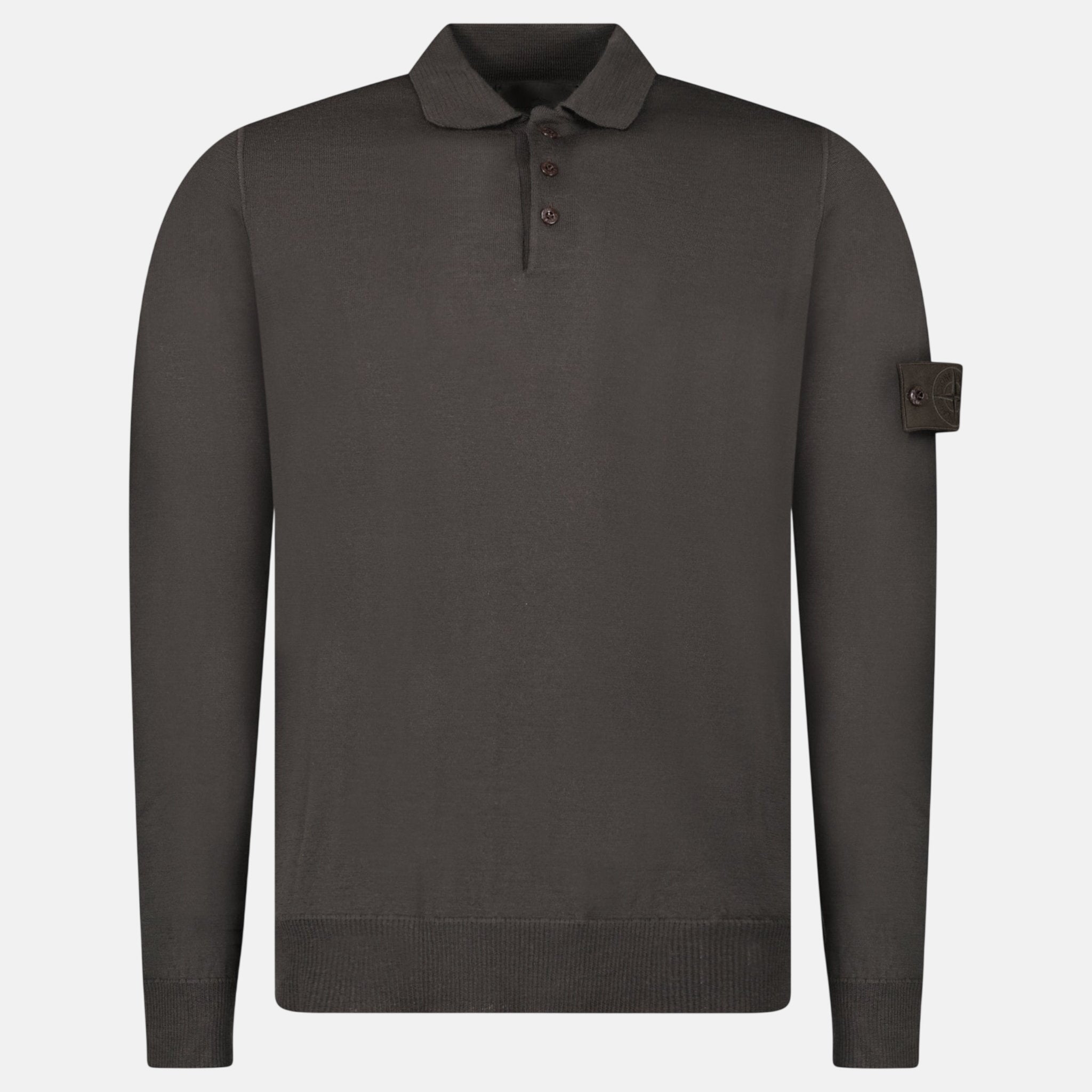 Stone Island Ghost Series Wool Polo Shirt Knit Dark Brown - G5 - northern threads uk