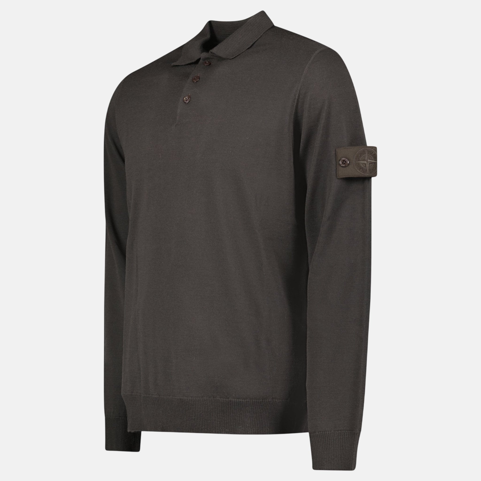 Stone Island Ghost Series Wool Polo Shirt Knit Dark Brown - G5 - northern threads uk