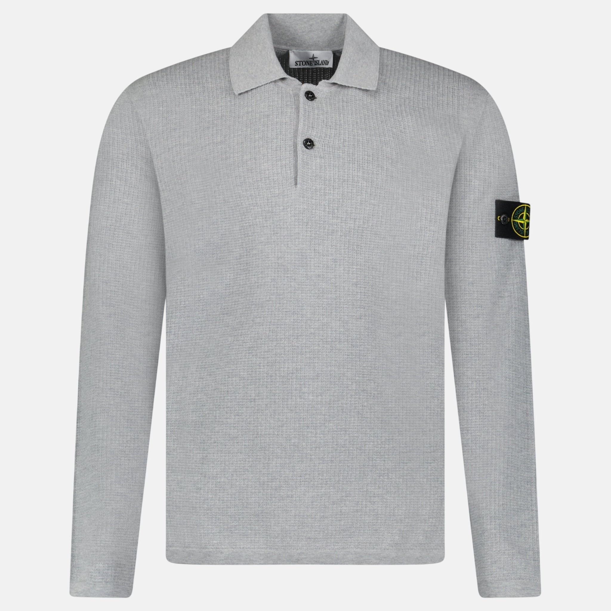 Stone Island Micro Stitch Soft Organic Cotton Loose Fit Long - Sleeve Polo Knit Pearl Grey - F30 - northern threads uk