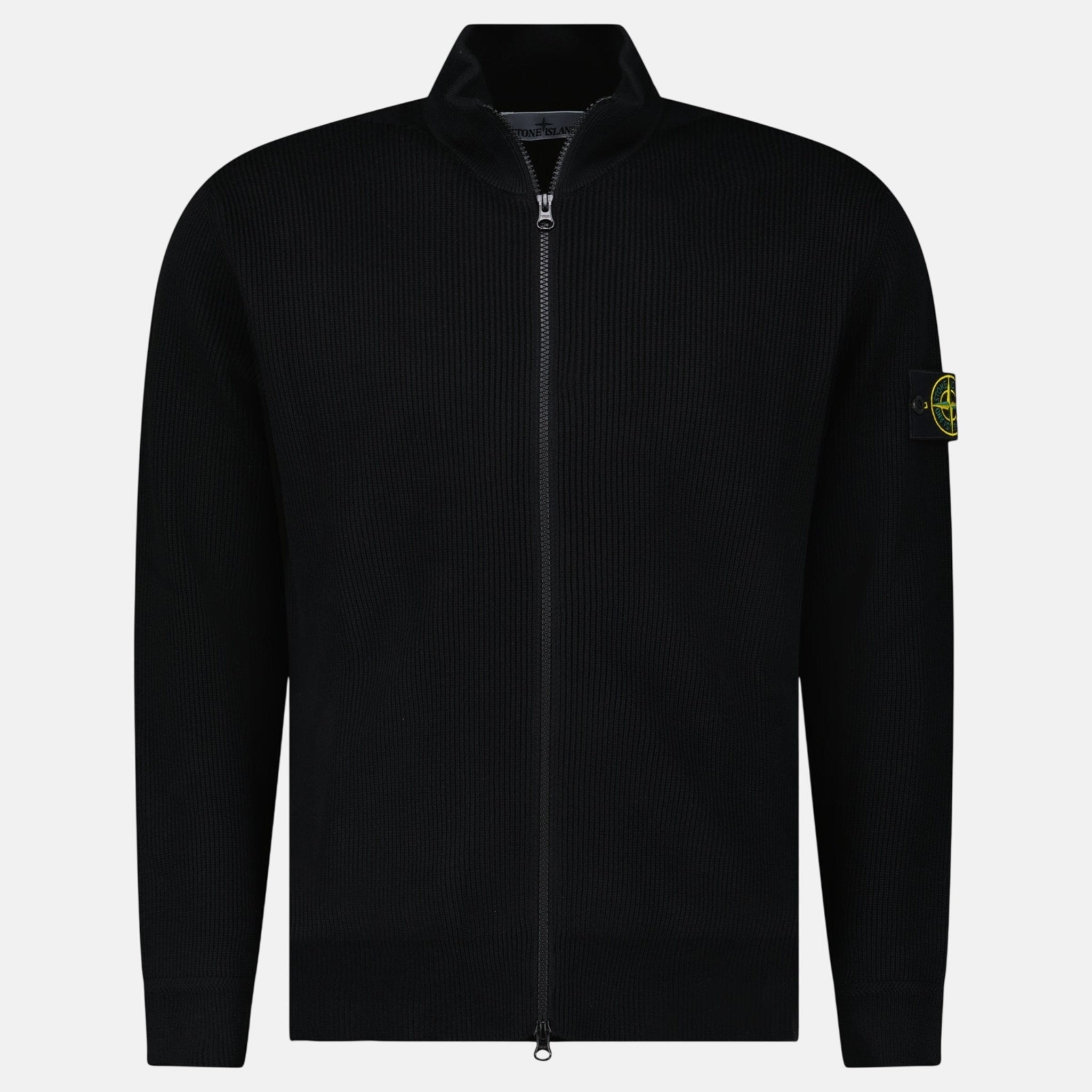 Stone Island Ribbed Soft Organic Cotton Zip - Up Jumper Black - A23 - northern threads uk