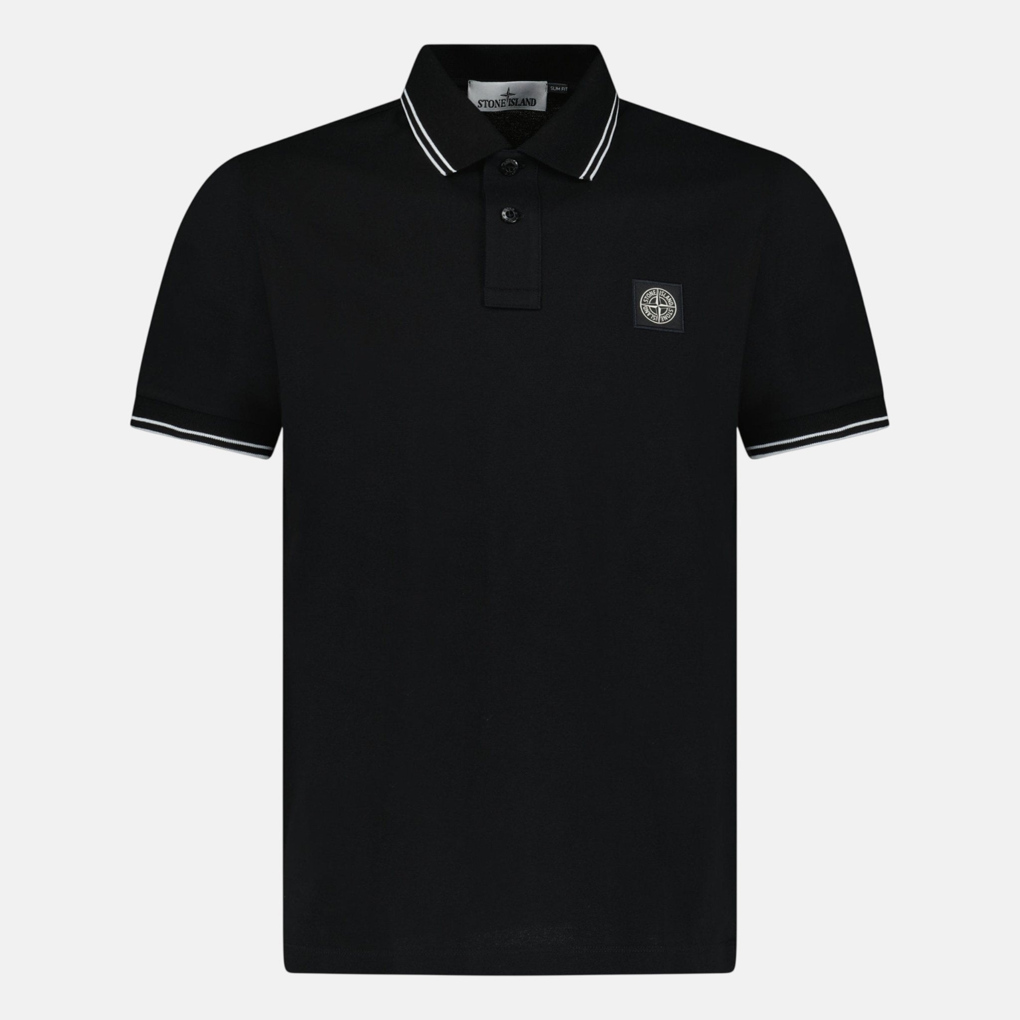 Stone Island Slim Fit Stripe Collar Polo Shirt Black - C69 - northern threads uk
