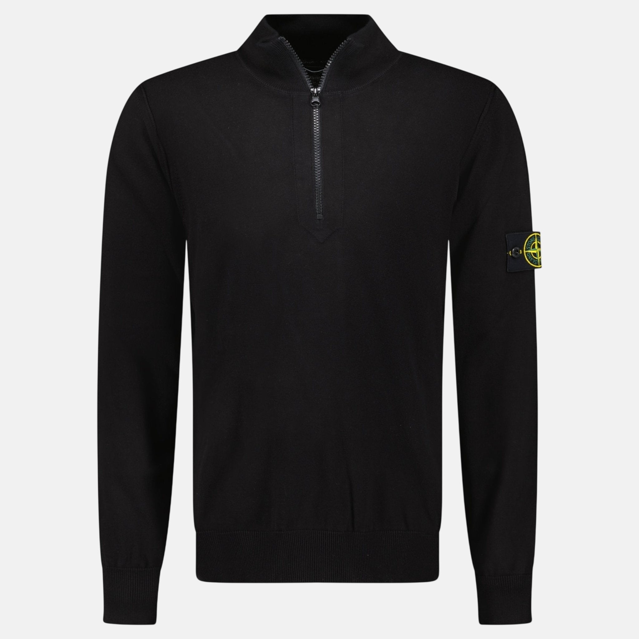 Stone Island Soft Cotton Quarter Zip Sweatshirt Black - A75 - northern threads uk