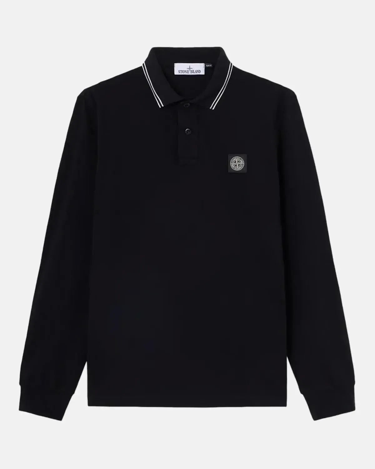STONE ISLAND-STONE ISLAND 2200006 ORGANIC STRETCH COTTON TIPPED SLIM FIT LONG SLEEVE POLO SHIRT BLACK-NORTHERN THREADS DESIGNER MENSWEAR