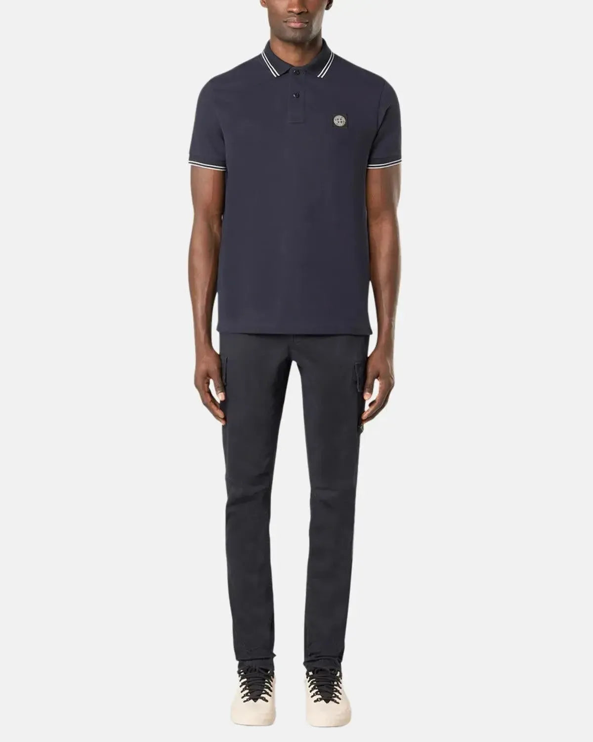 STONE ISLAND-STONE ISLAND 2200007 ORGANIC STRETCH COTTON TIPPED SLIM FIT POLO SHIRT NAVY-NORTHERN THREADS DESIGNER MENSWEAR