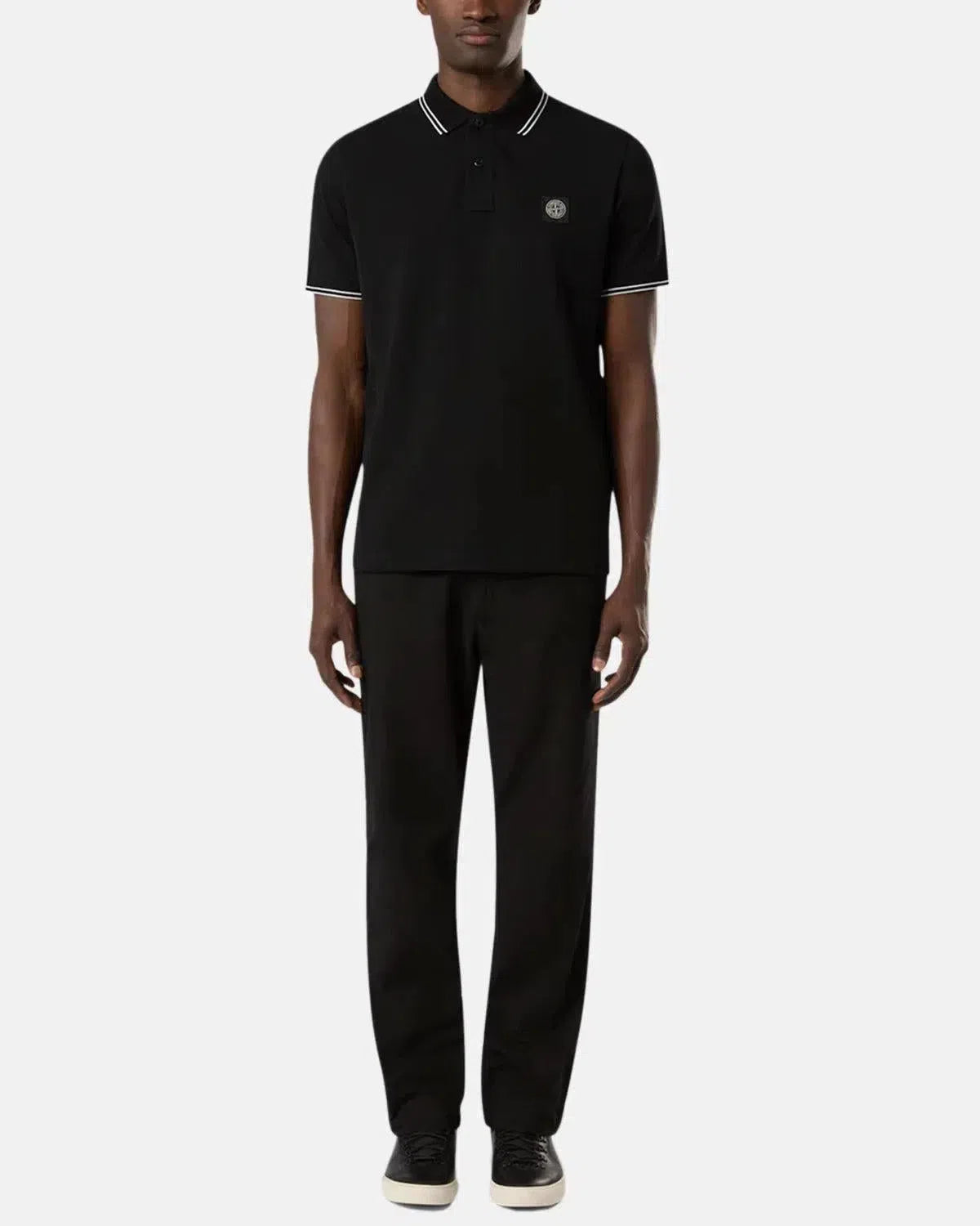 STONE ISLAND-STONE ISLAND 22002SC ORGANIC COTTON ELASTANE PIQUE TIPPED POLO SHIRT BLACK-NORTHERN THREADS DESIGNER MENSWEAR