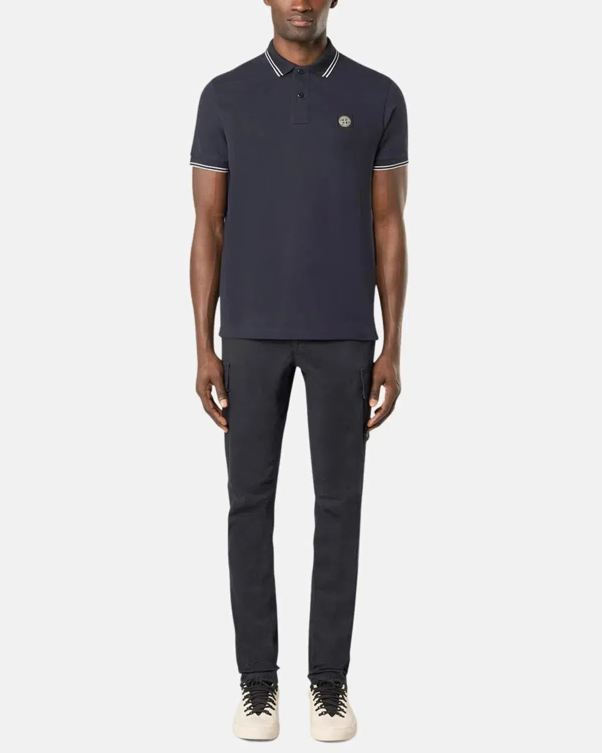 STONE ISLAND-STONE ISLAND 22002SC ORGANIC COTTON ELASTANE PIQUE TIPPED POLO SHIRT NAVY BLUE-NORTHERN THREADS DESIGNER MENSWEAR