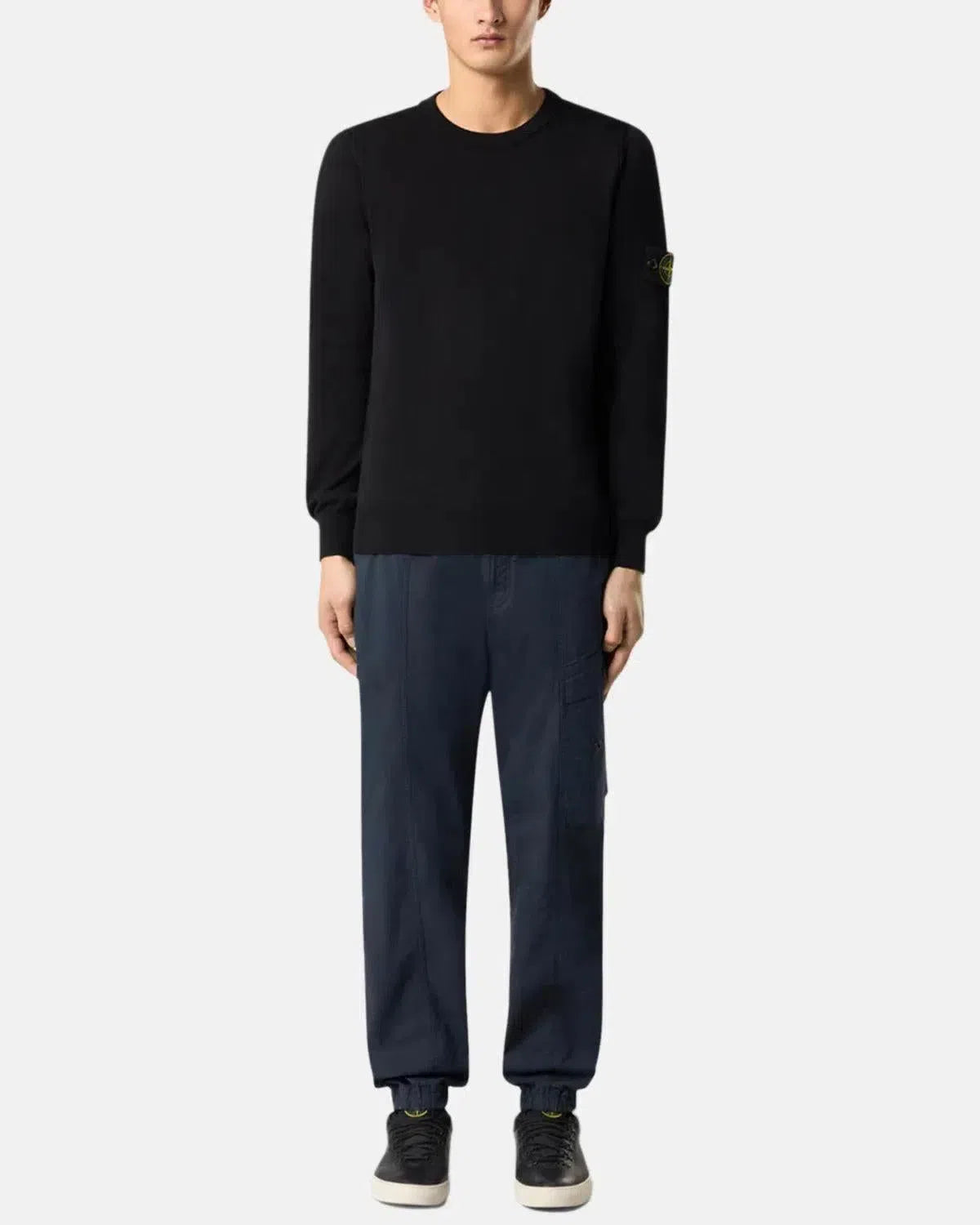STONE ISLAND-STONE ISLAND 5100053 SOFT ORGANIC COTTON CREWNECK KNIT BLACK-NORTHERN THREADS DESIGNER MENSWEAR
