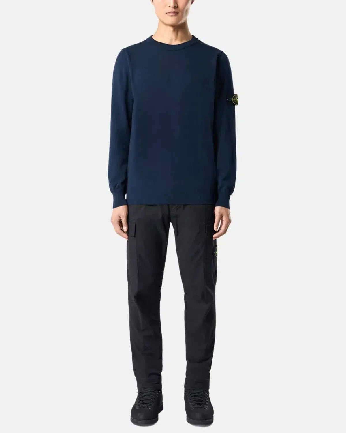 STONE ISLAND-STONE ISLAND 5100053 SOFT ORGANIC COTTON CREWNECK KNIT NAVY BLUE-NORTHERN THREADS DESIGNER MENSWEAR