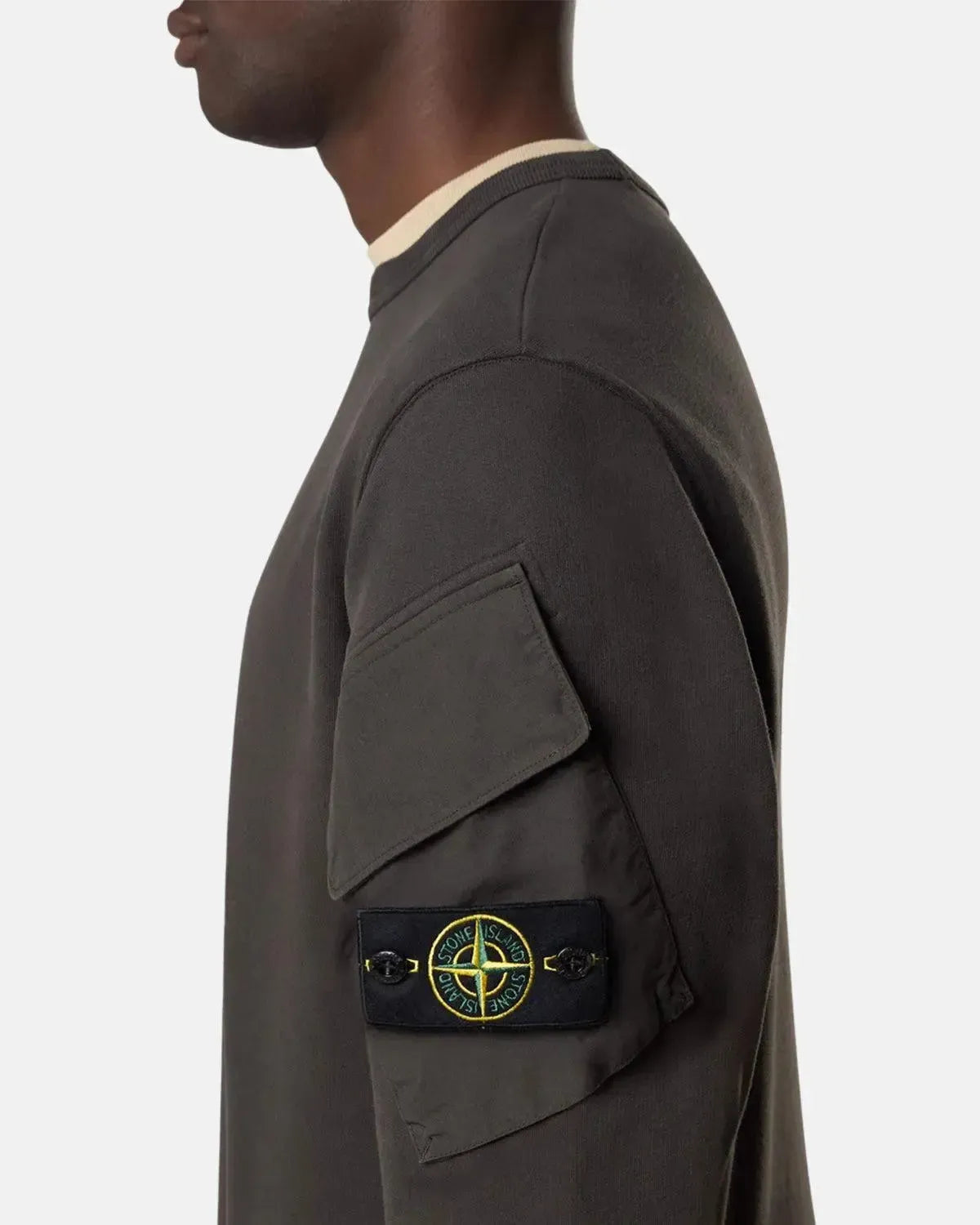 STONE ISLAND-STONE ISLAND 6100008 BRUSHED ORGANIC COTTON FLEECE SWEATSHIRT LEAD GREY-NORTHERN THREADS DESIGNER MENSWEAR