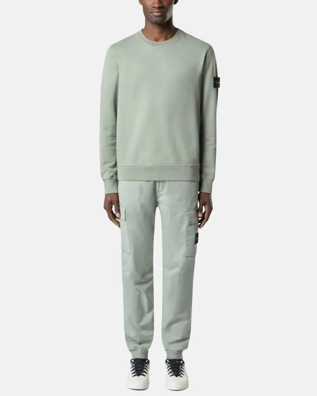 STONE ISLAND-STONE ISLAND 6100044 ORGANIC COTTON FLEECE SWEATSHIRT SAGE GREEN-NORTHERN THREADS DESIGNER MENSWEAR