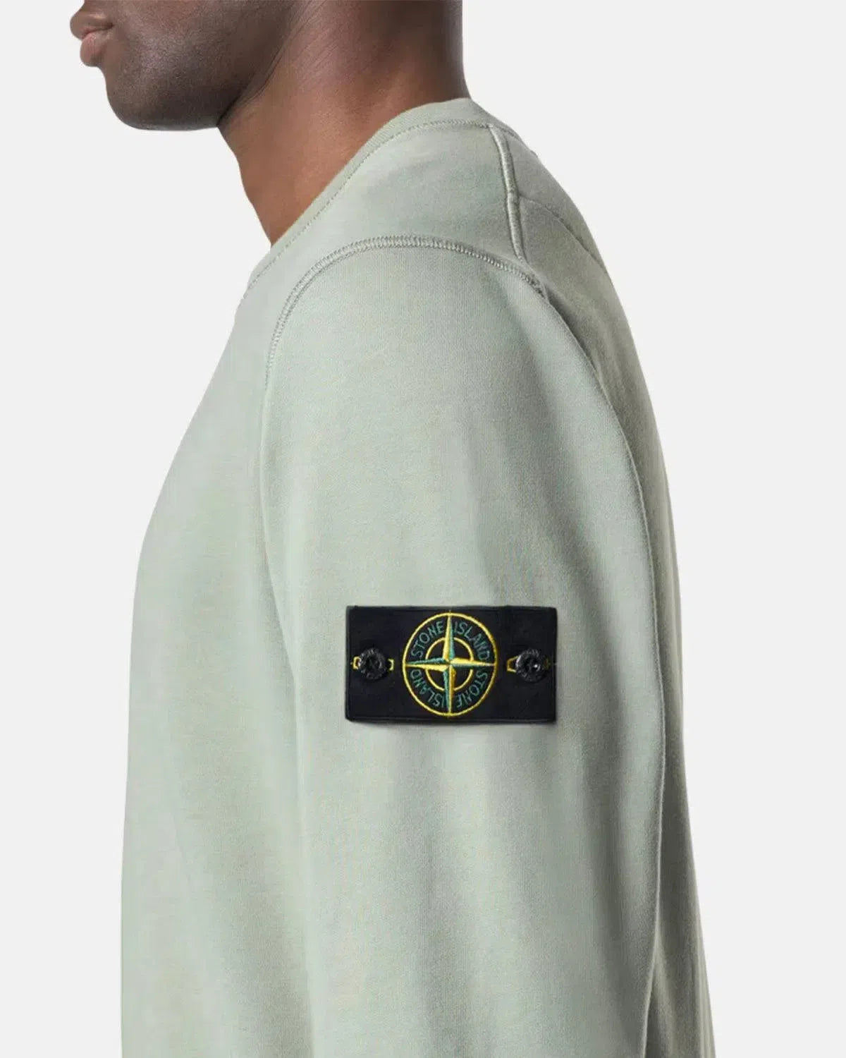 STONE ISLAND-STONE ISLAND 6100044 ORGANIC COTTON FLEECE SWEATSHIRT SAGE GREEN-NORTHERN THREADS DESIGNER MENSWEAR