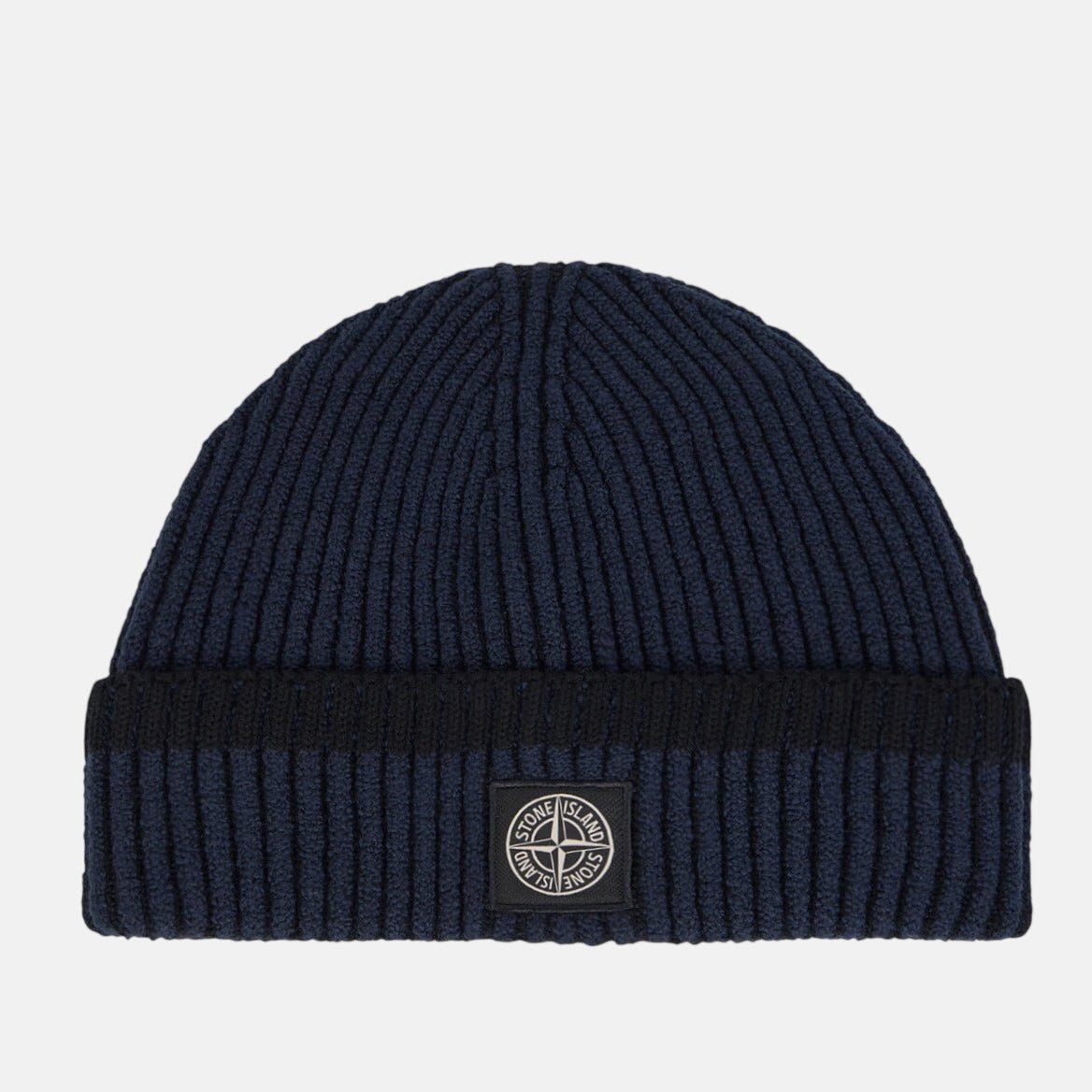 Stone Island Vanisé Ribbing Compass Patch Beanie Navy - Hat Box 1 - northern threads uk