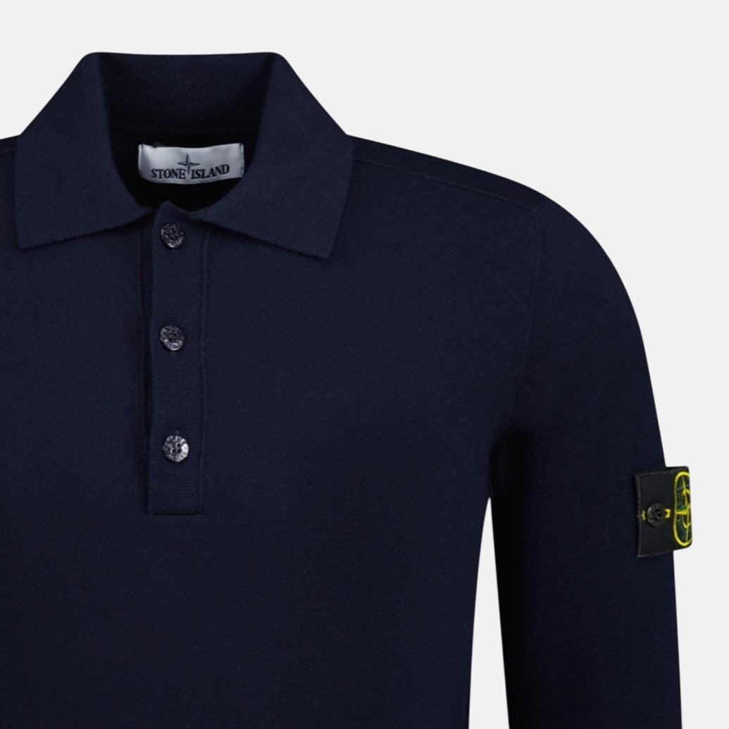 Stone Island Wool Polo Shirt Knit Navy - sku-57682345623933 - northern threads uk