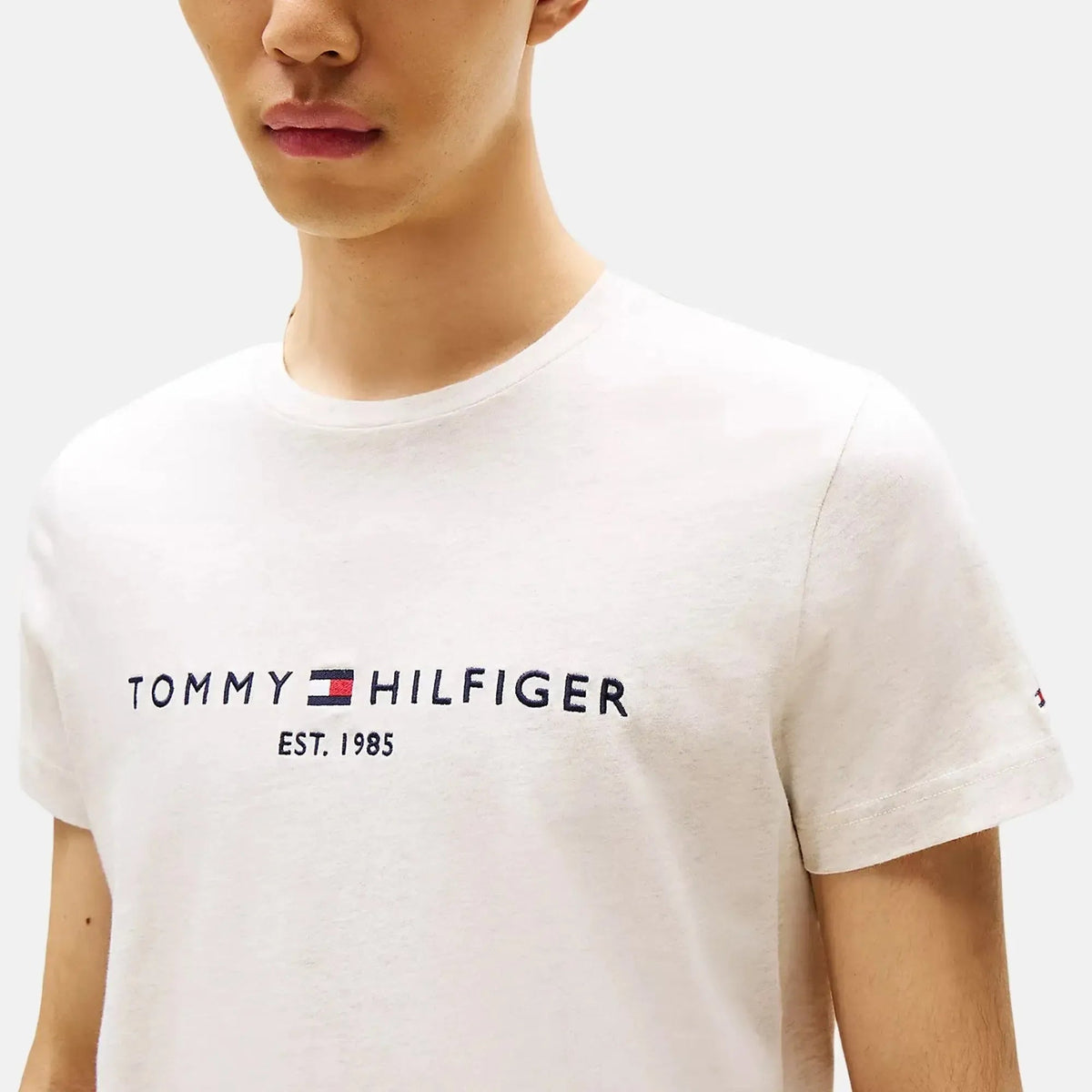 Tommy Hilfiger Slim Logo Embroidery T-Shirt Heathered Oatmilk | Northern Threads Designer Menswear