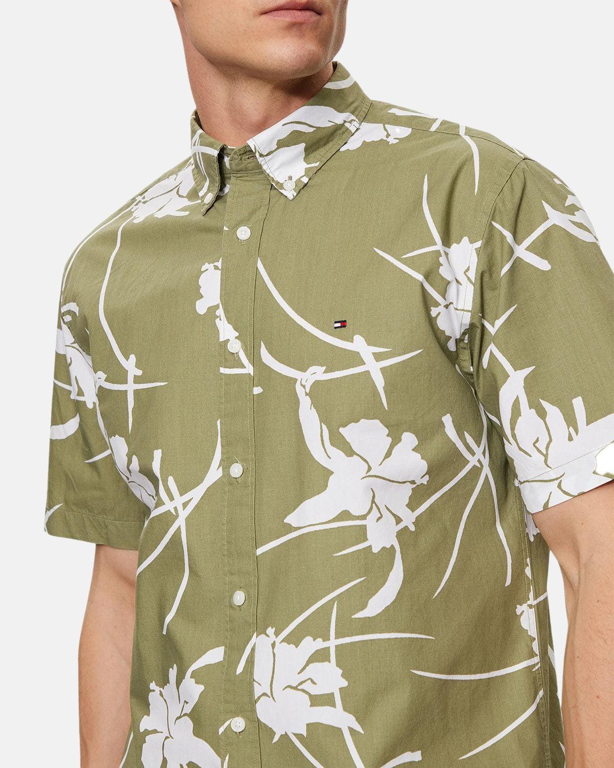 TOMMY HILFIGER TJ TROPICAL PRINT SHIRT FADED OLIVE - northern threads