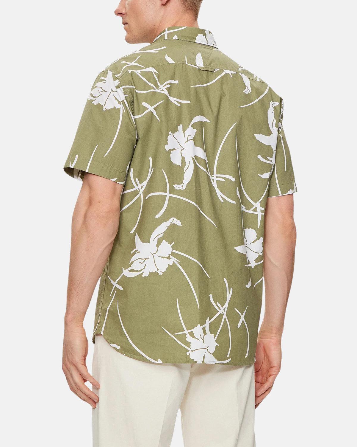 TOMMY HILFIGER TJ TROPICAL PRINT SHIRT FADED OLIVE - northern threads