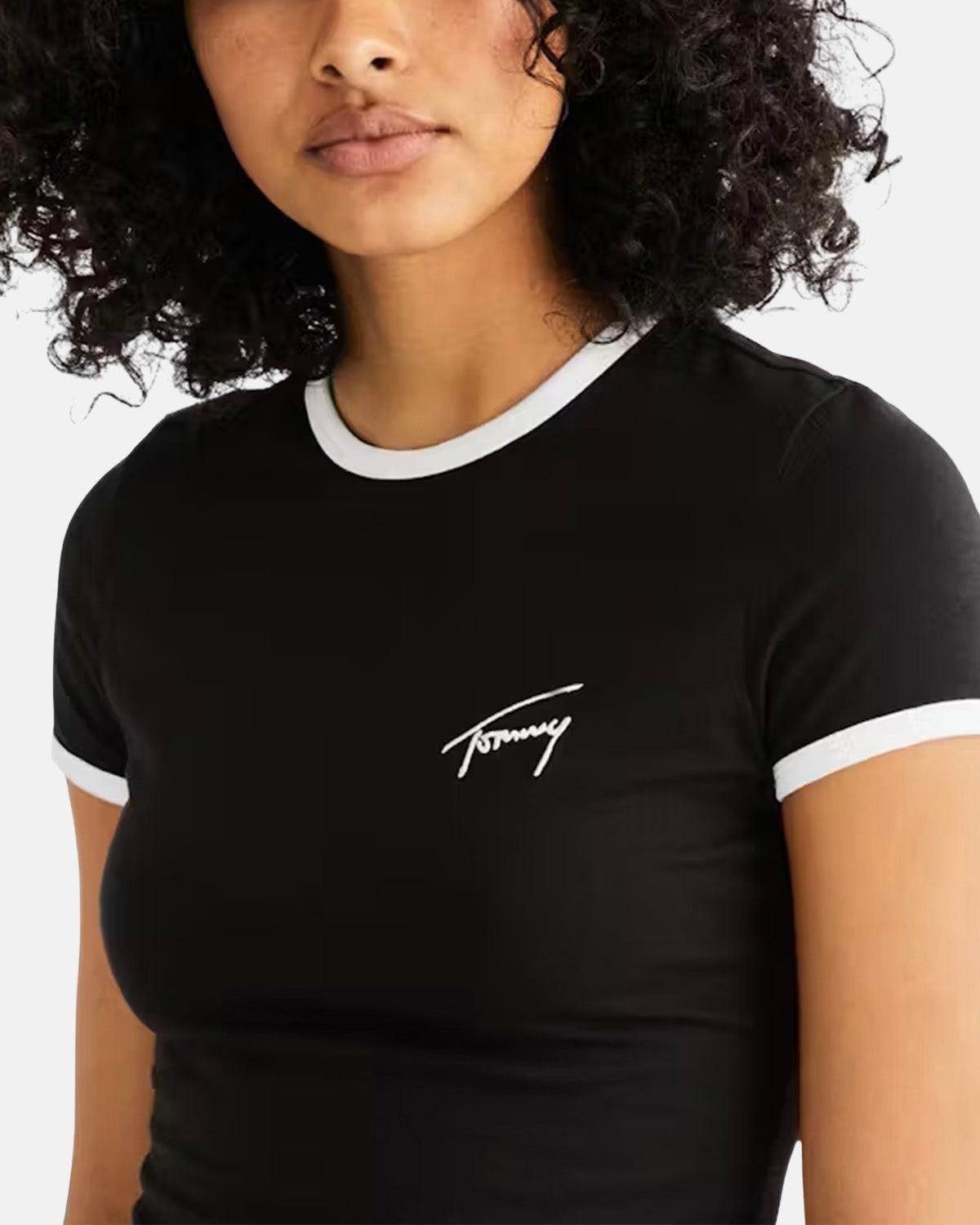 TOMMY HILFIGER WOMENS TJ SCRIPT RINGER T - SHIRT BLACK - northern threads