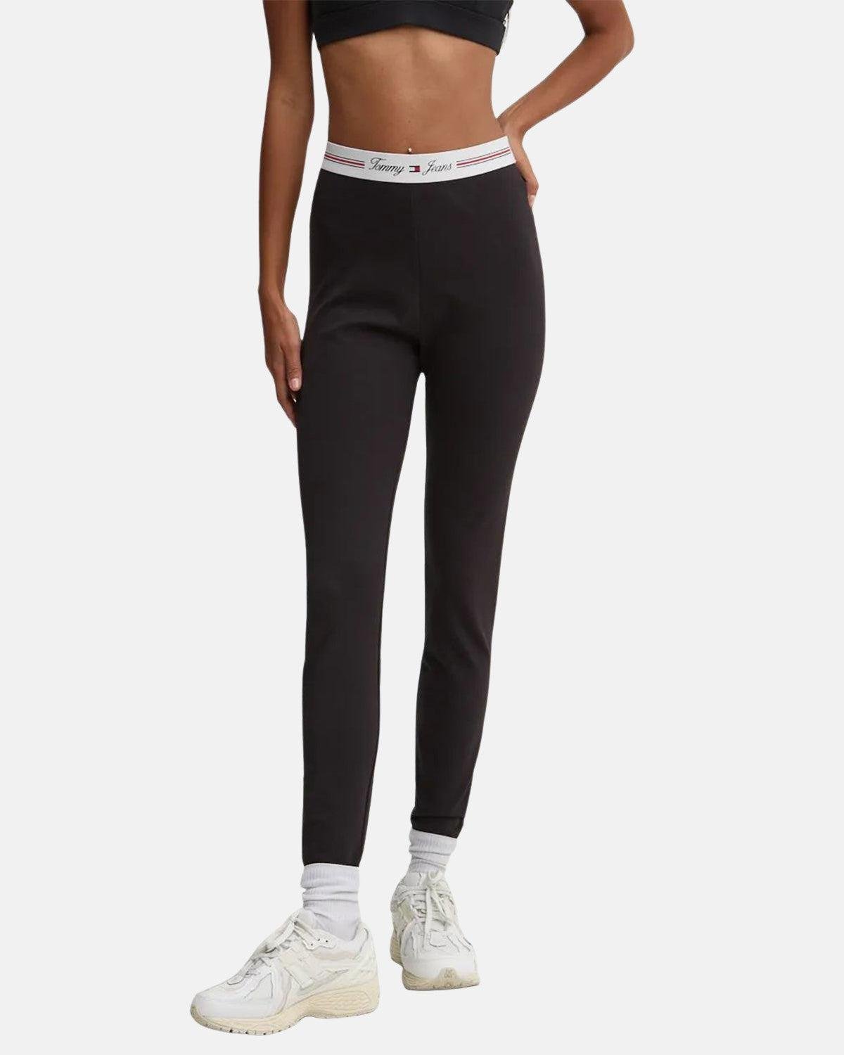 TOMMY HILFIGER WOMENS TJW SIGNATURE TAPPING LEGGINGS BLACK - northern threads