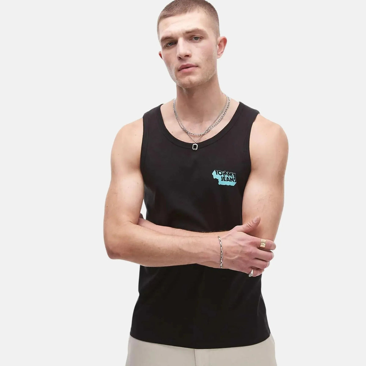 Tommy Jeans Stack Logo Tank Top Vest Black | Northern Threads Designer Menswear